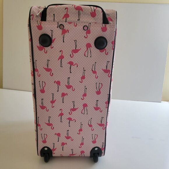 $160 LARGE NEW BETSEY JOHNSON PINK FLAMINGO CARRYON ROLLING TRAVEL BAG BLACK NWT - Picture 6 of 14